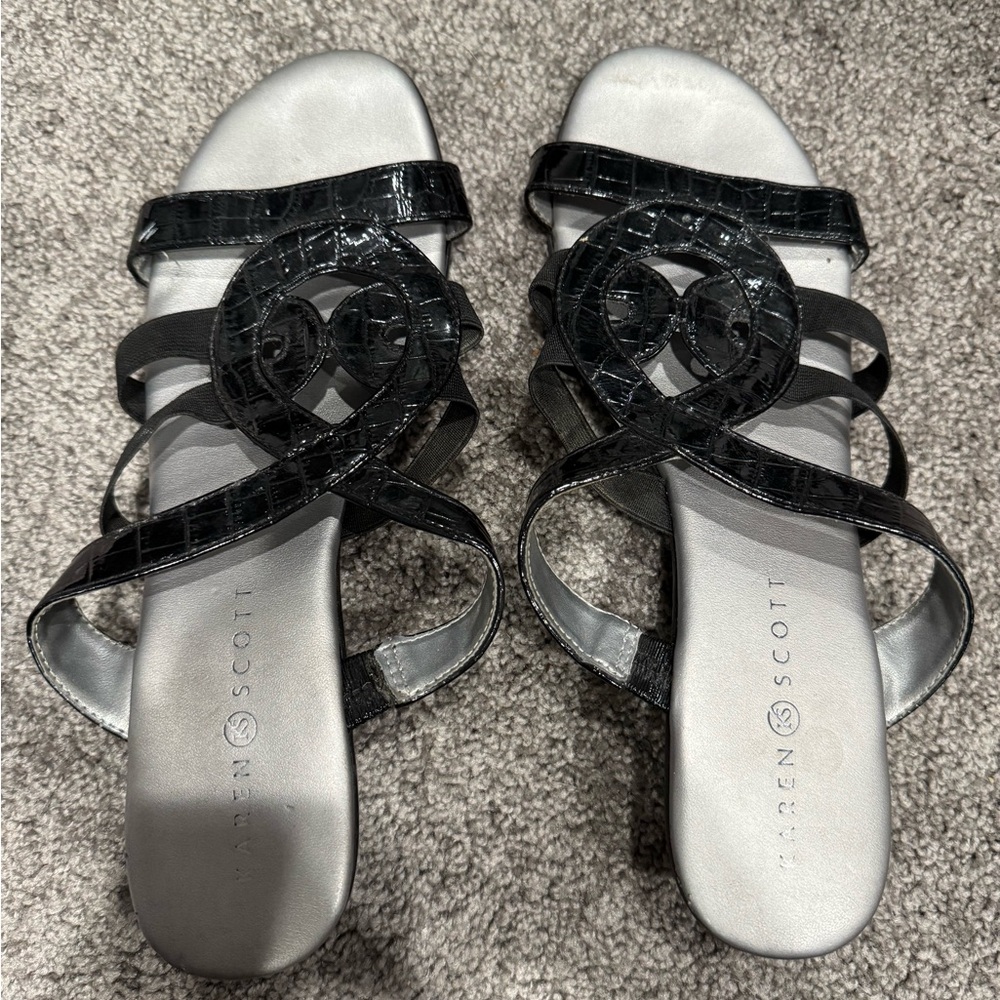 Karen Scott Black Patent Slide Wedge Sandals – Size 10M